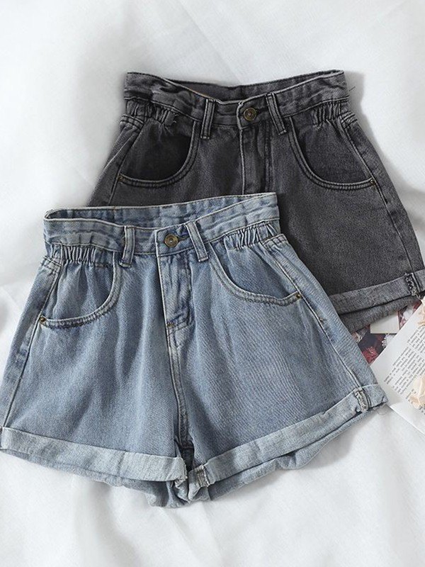 EMMIOL Paperbag Waist Cuffed Denim Shorts