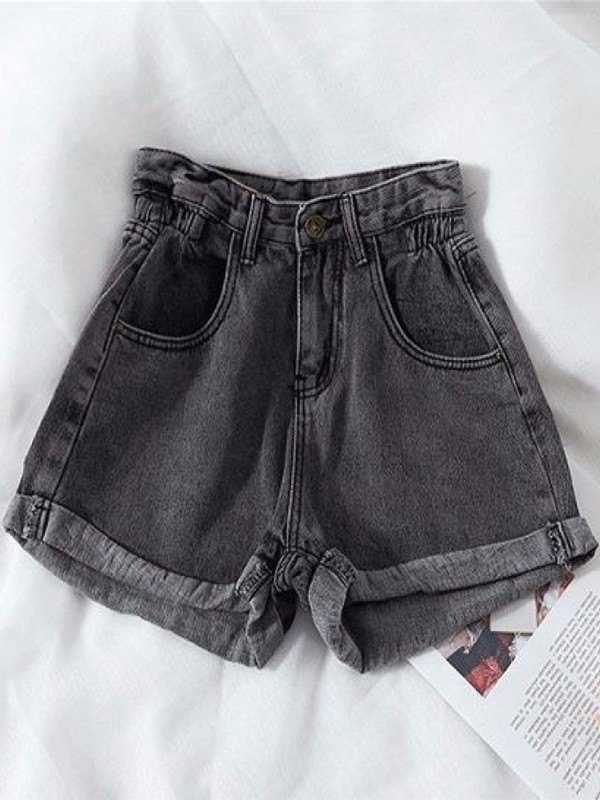 EMMIOL Paperbag Waist Cuffed Denim Shorts