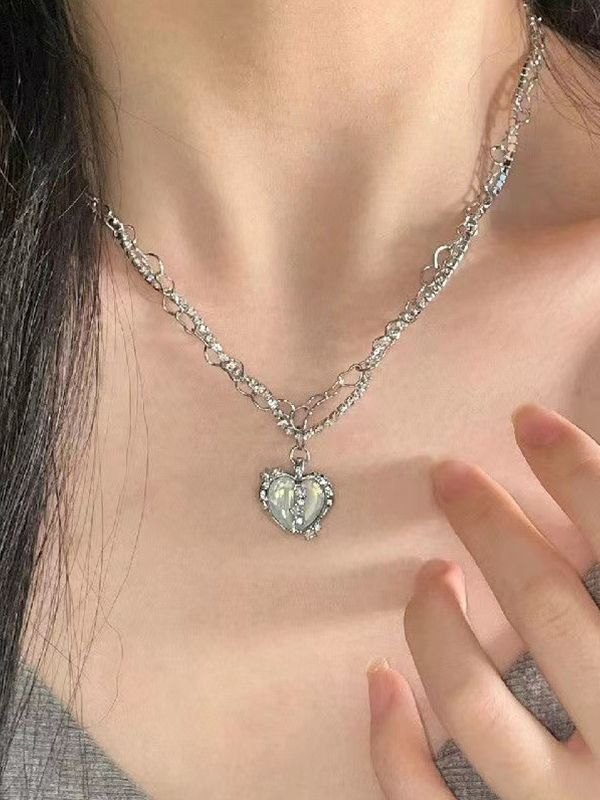 EMMIOL Collar de cadena de diamantes de imitación con colgante de corazón