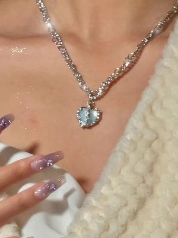 EMMIOL Collar de cadena de diamantes de imitación con colgante de corazón
