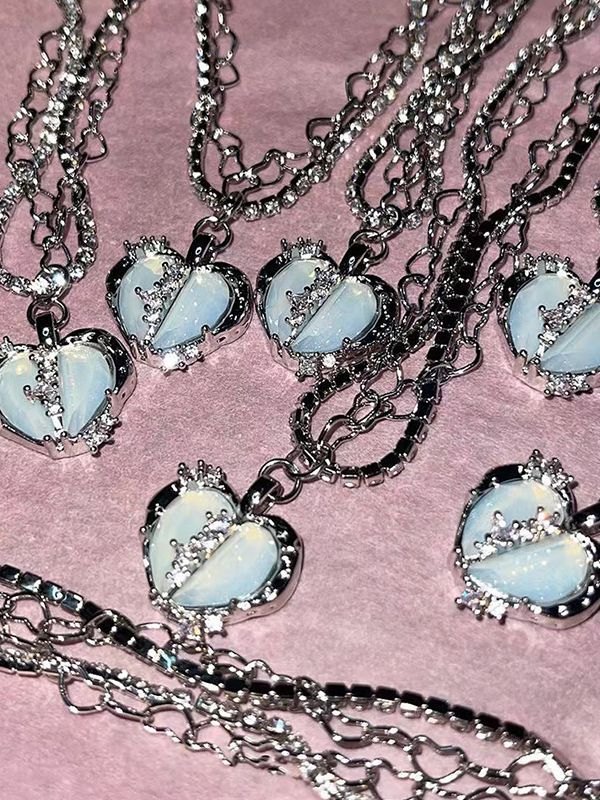 EMMIOL Collar de cadena de diamantes de imitación con colgante de corazón