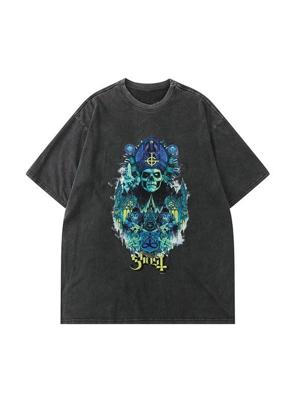 EMMIOL T-shirt da uomo con grafica e teschio Wash Pharaoh