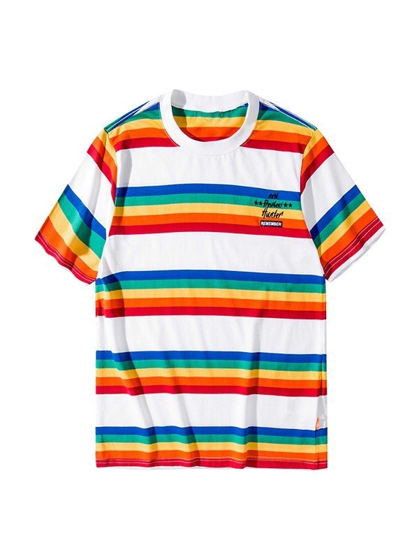 EMMIOL Camiseta con rayas arcoíris para hombre