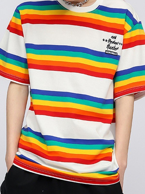 EMMIOL Camiseta con rayas arcoíris para hombre