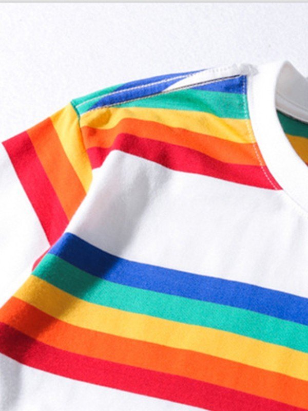EMMIOL Camiseta con rayas arcoíris para hombre