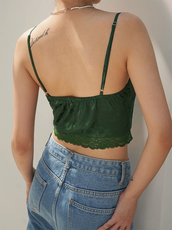 EMMIOL Emmiol Green Satin Lace Trim Cami Top