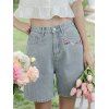 EMMIOL Light Wash Floral Embroidery Denim Shorts
