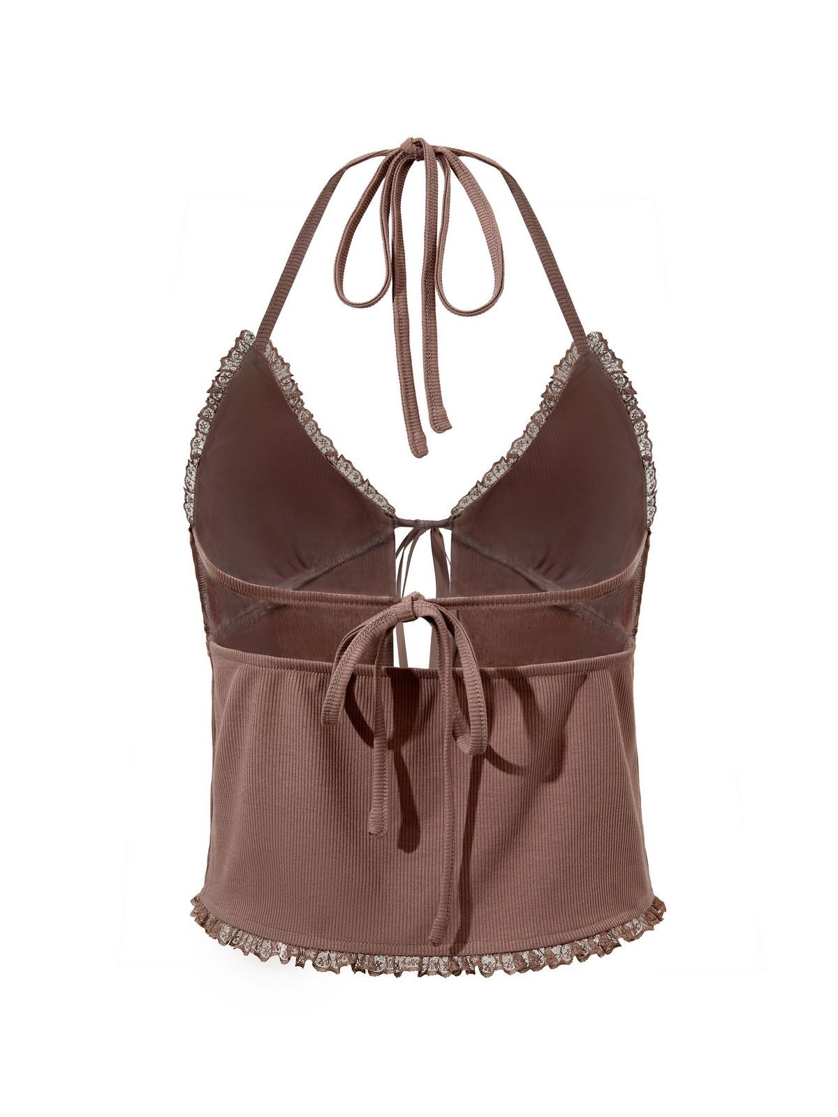 EMMIOL EMMIOL  Lace Trim Split Halter Y2K Cami Top