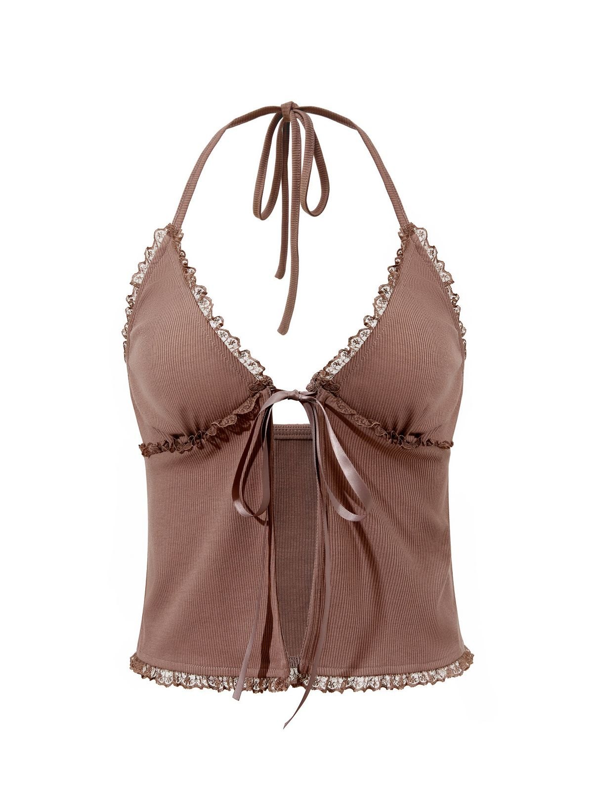 EMMIOL EMMIOL  Lace Trim Split Halter Y2K Cami Top