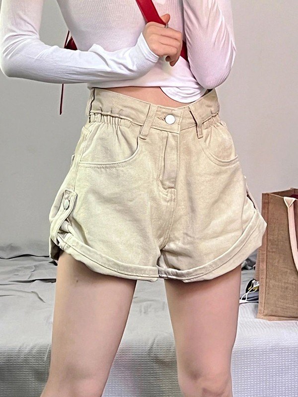 EMMIOL Cuffed Hem Baggy Denim Shorts