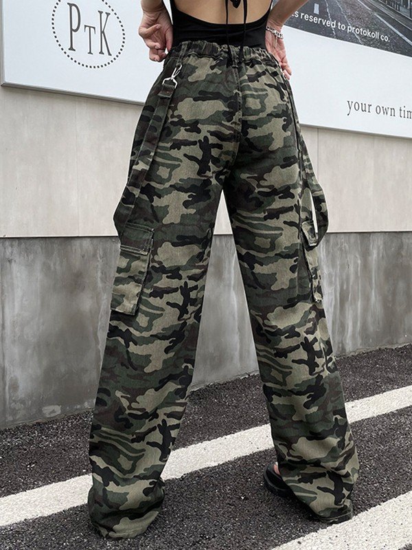 EMMIOL Baggy Camo Cargo-Jeans mit abnehmbarem Riemen