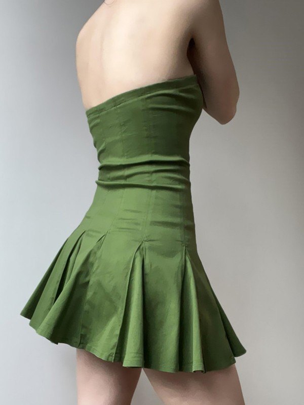 EMMIOL Mini vestido sin tirantes plisado verde