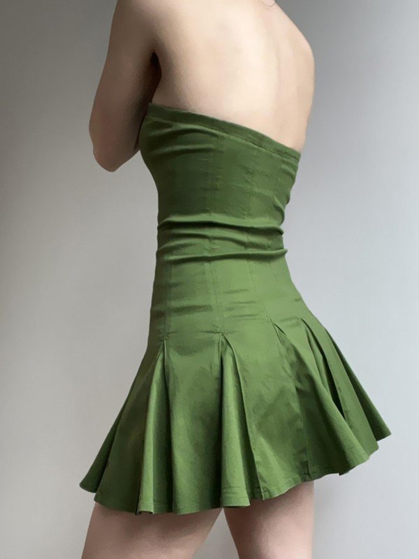 EMMIOL Mini vestido sin tirantes plisado verde
