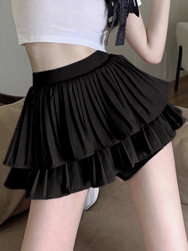 EMMIOL Tiered Ruffle Pleated Mini Skirt