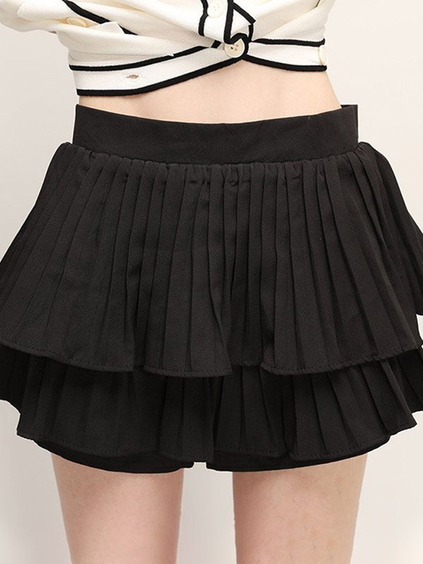 EMMIOL Tiered Ruffle Pleated Mini Skirt