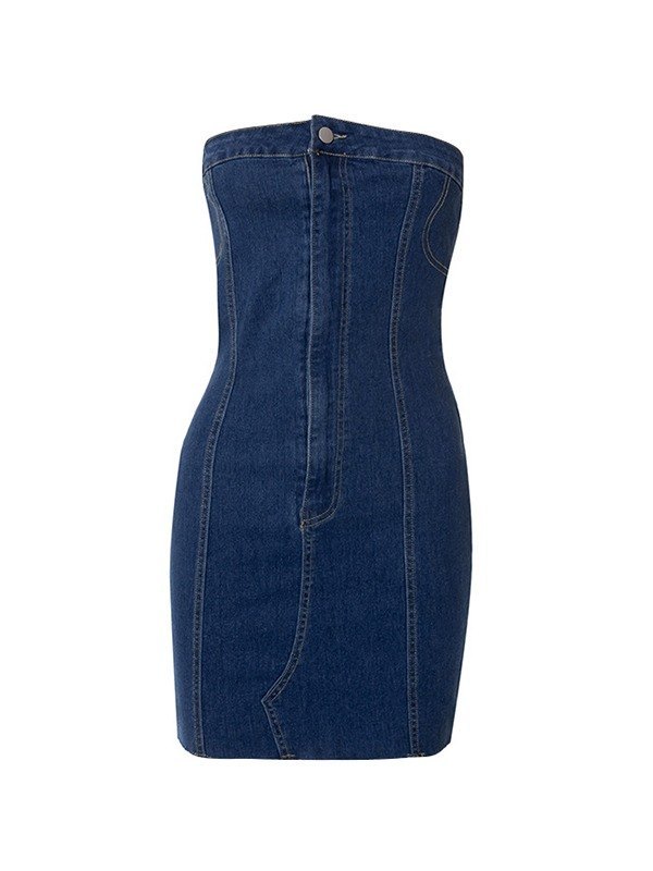 EMMIOL Mini vestido de mezclilla sin tirantes