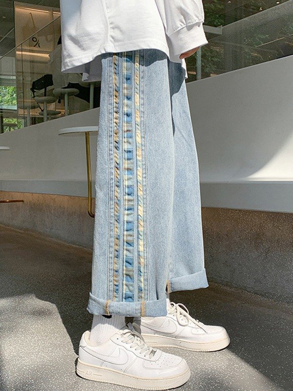 EMMIOL Locker geschnittene Jeans mit Streifen für Herren
