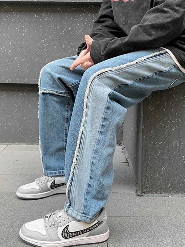 Emmiol Free shipping 2024 Men's Patchwork Distressed Loose Fit Jeans