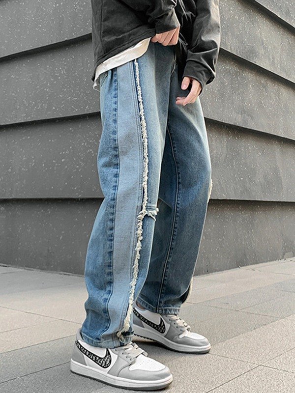 Emmiol Free shipping 2024 Men's Patchwork Distressed Loose Fit Jeans