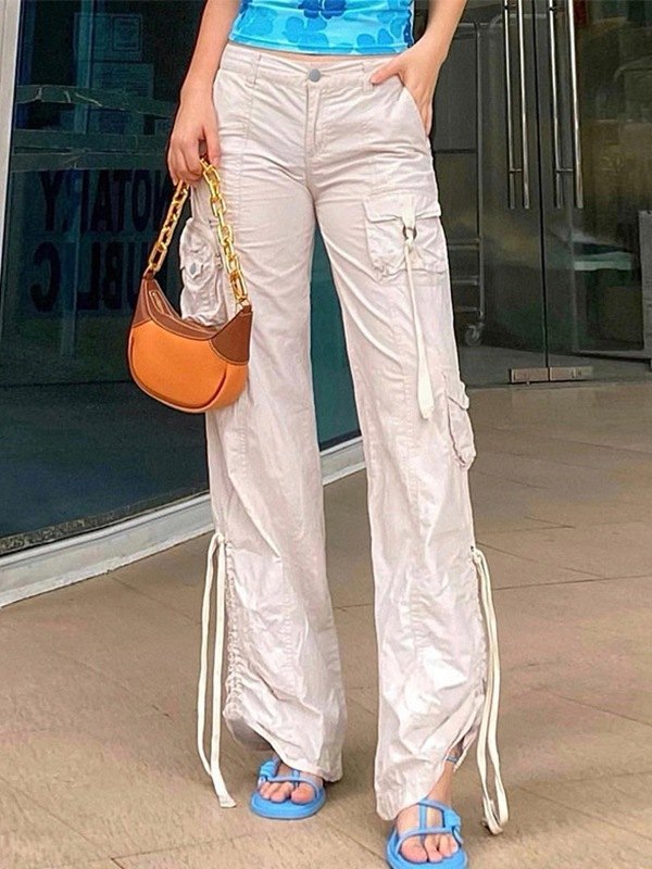 EMMIOL Jeans cargo Y2K con cordón en los puños