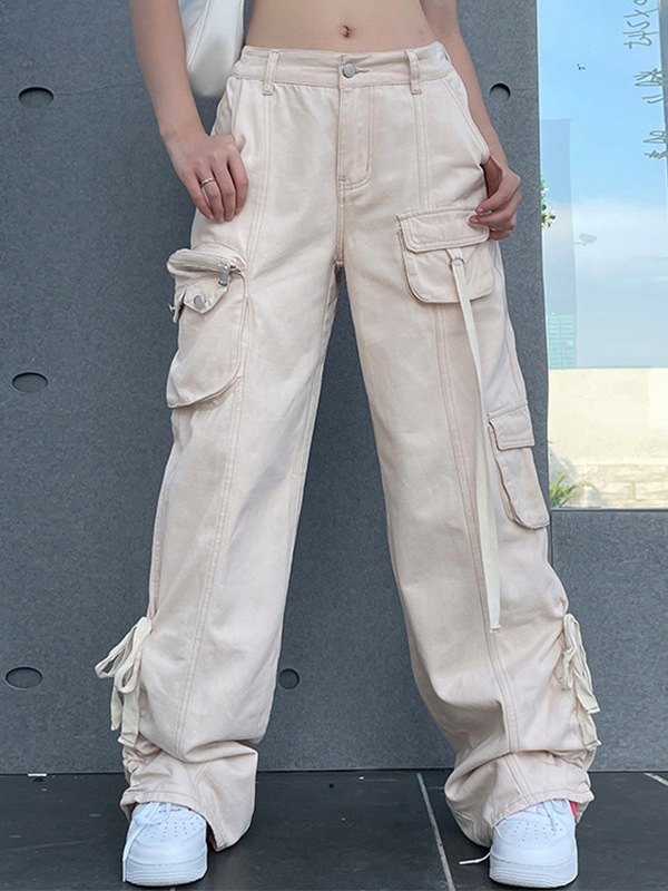 EMMIOL Jeans cargo Y2K con cordón en los puños