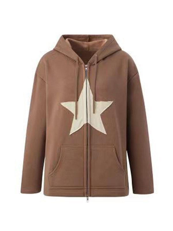 EMMIOL Vintage Star Patch Baggy Zip Up Hoodie