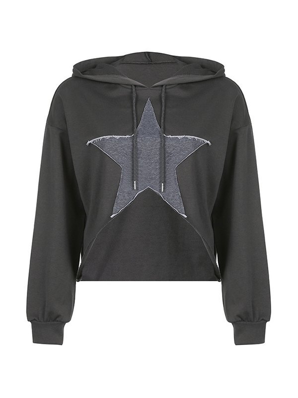 EMMIOL Vintage Star Patch Baggy Zip Up Hoodie