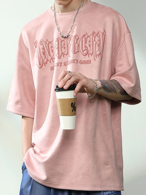 EMMIOL Camiseta con estampado de luna y letras góticas para hombre