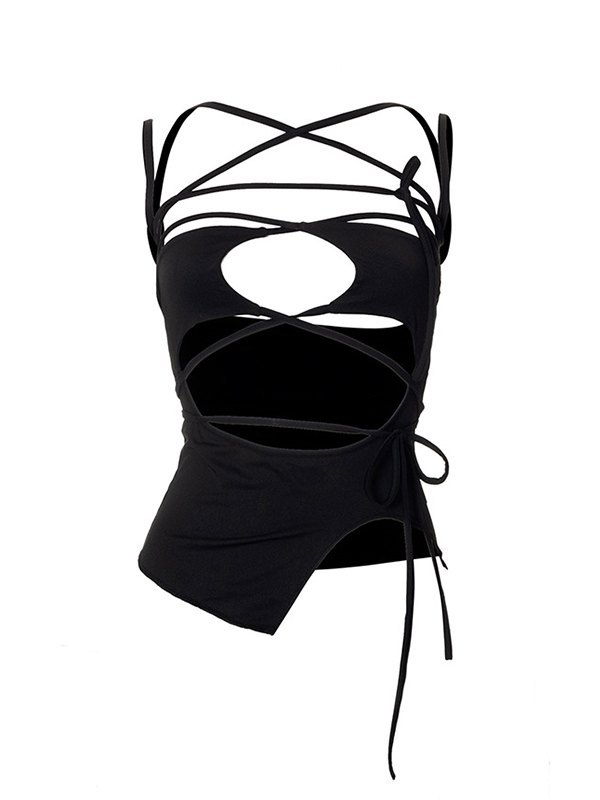 EMMIOL Irregular Cutout Strappy Tie Crop Cami Top