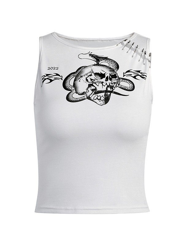 EMMIOL Safety Pin Skull Cropped Tank Top