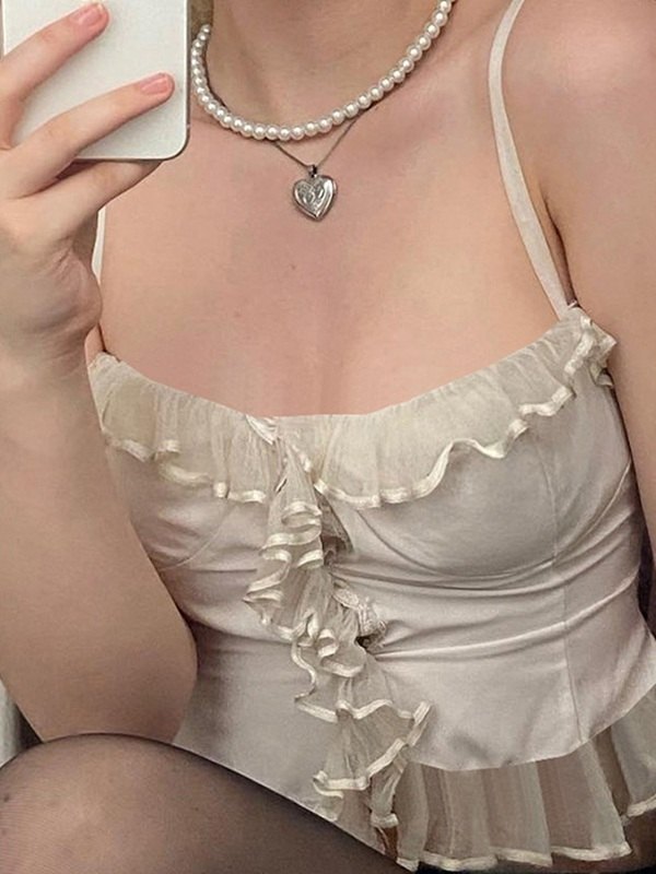 EMMIOL Ruffle Trim White Corset Top