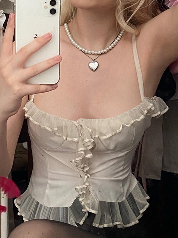 EMMIOL Ruffle Trim White Corset Top