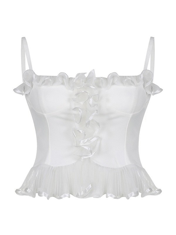 EMMIOL Ruffle Trim White Corset Top