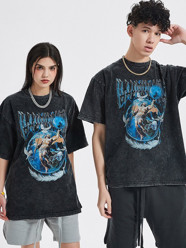 EMMIOL Unisex Acid Wash Vintage Graphic Tee