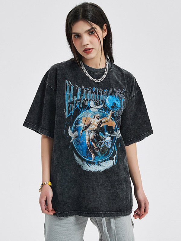 EMMIOL Unisex Acid Wash Vintage Graphic Tee