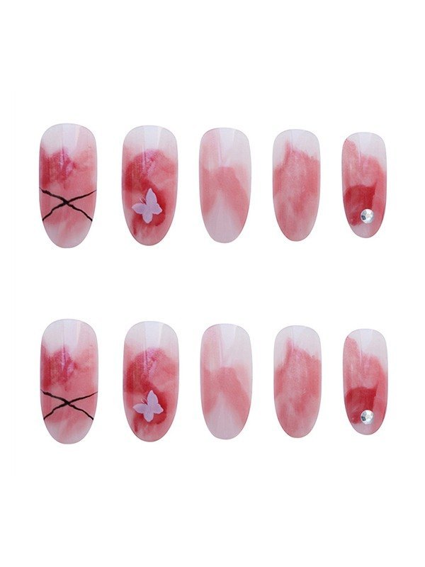 EMMIOL 24pcs Smudge Rose Press On Nails