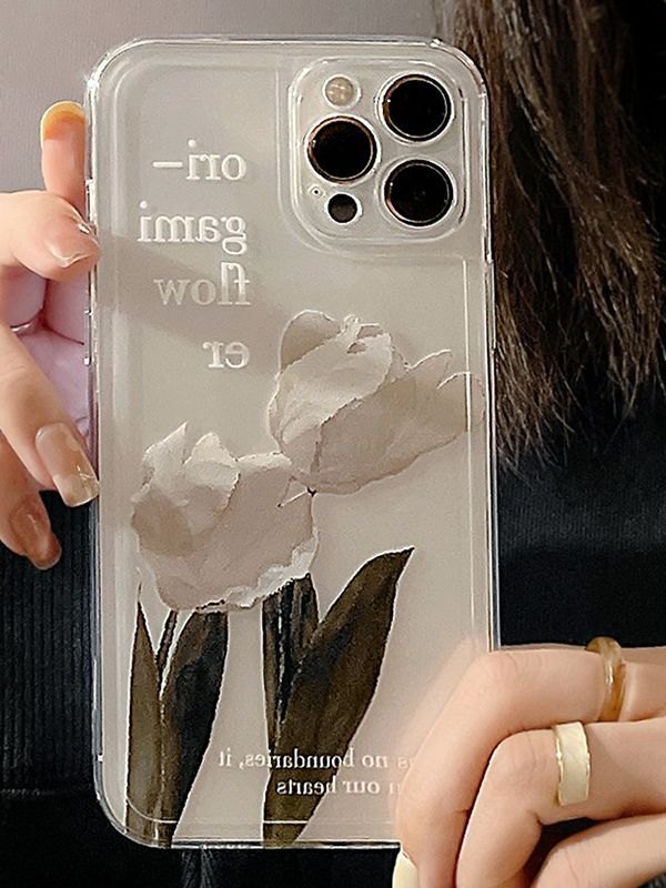 Emmiol Free shipping 2024 Floral Pattern Clear Phone Case White iPhone
