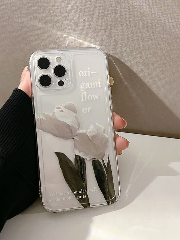 Emmiol Free shipping 2023 Floral Pattern Clear Phone Case White iPhone
