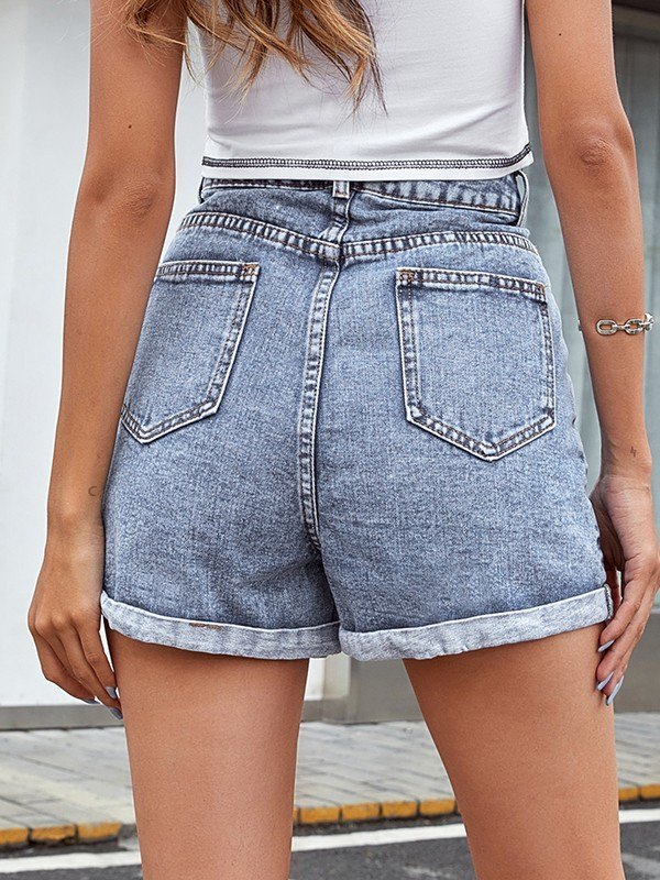 EMMIOL Shorts vaqueros holgados con dobladillo doblado