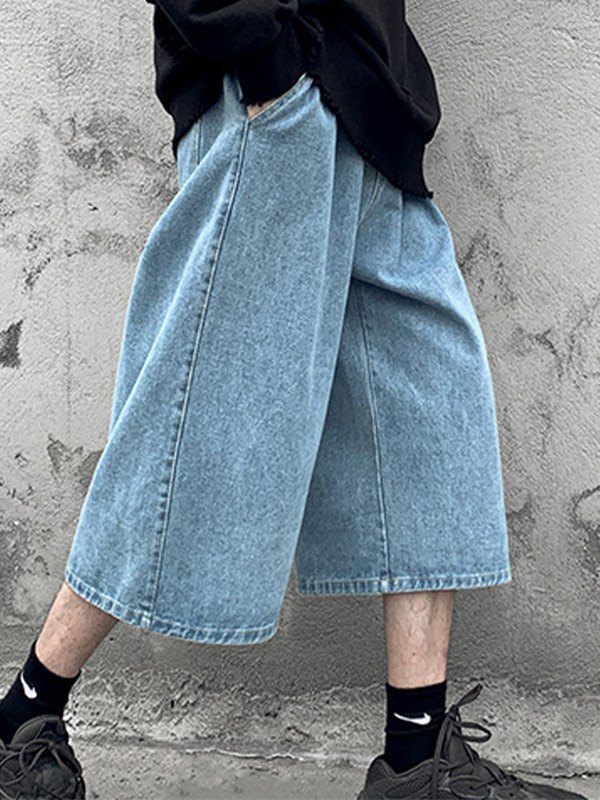 Emmiol Free shipping 2024 Men's Loose Fit Denim Capri Shorts Blue L in