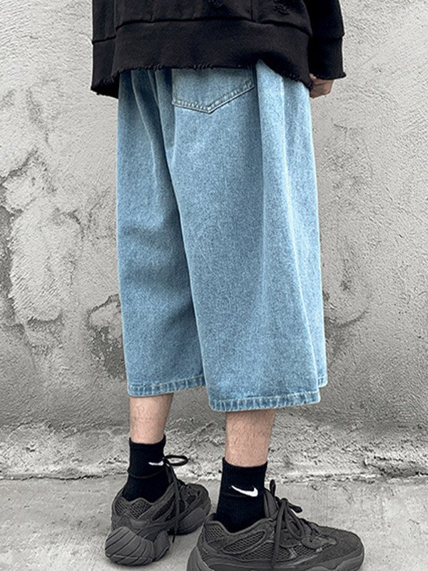 Emmiol Free shipping 2023 Men's Loose Fit Denim Capri Shorts Blue L in