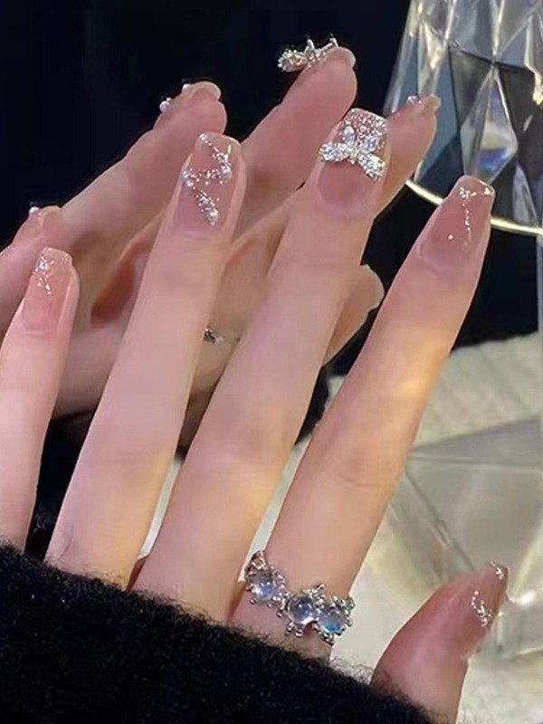 EMMIOL 24 piezas de decoración de perlas de imitación con patrón de lazo prensa en las uñas