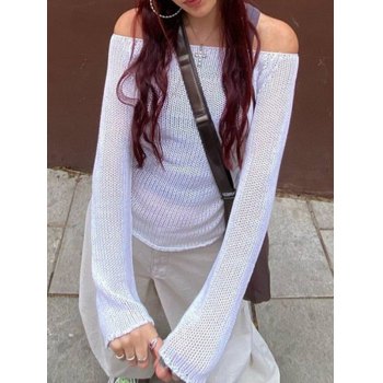 Off Shoulder Long Sleeve Knit Top