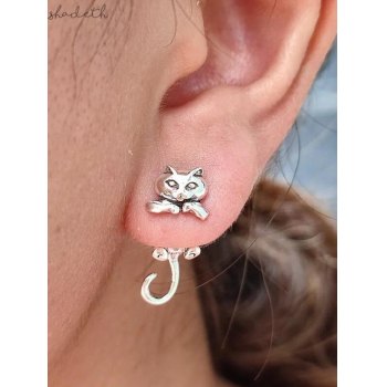 Orecchini A Forma Di Gatto In Argento 925 Con Pietra Portafortuna – Regalo Per Ragazze E Donne, 9x11 Mm, Ipoallergenici - 3