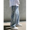 EMMIOL Jeans de corte holgado a rayas con paneles para hombre