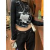 EMMIOL Vintage Asymmetric Long Sleeve Crop Top