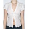 EMMIOL Ruched Button Down Short Sleeve Blouse