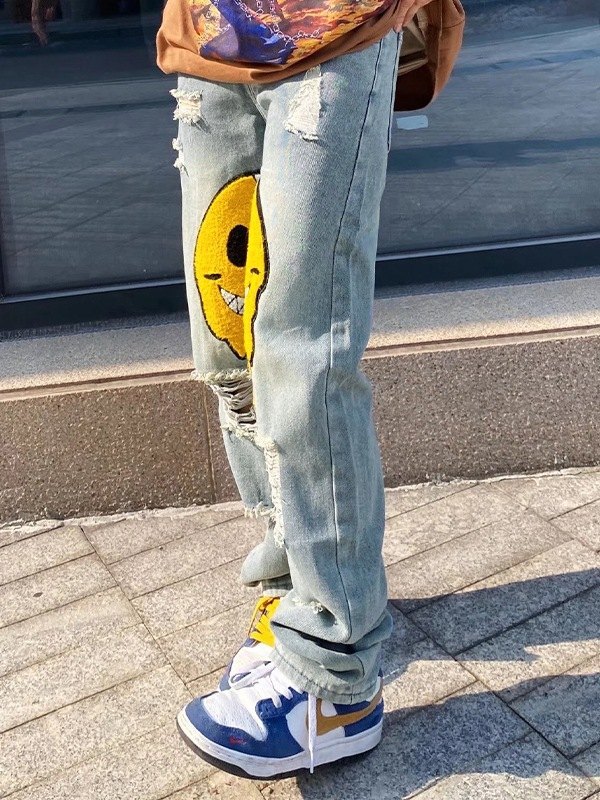 Emmiol Free shipping 2024 Men's Toweling Smile Distressed Slim Straight