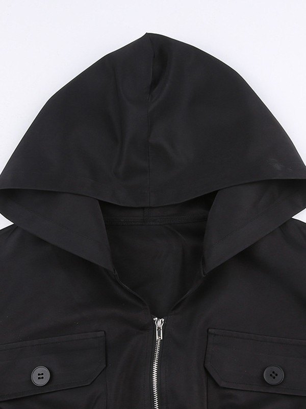 EMMIOL Hooded Zip Up Cropped Cargo Jacket