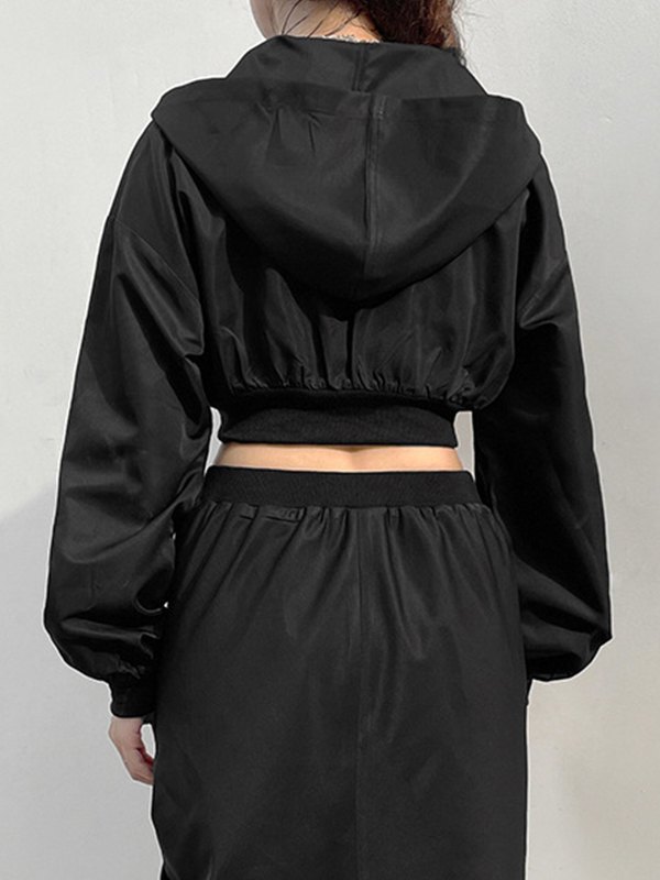 EMMIOL Hooded Zip Up Cropped Cargo Jacket